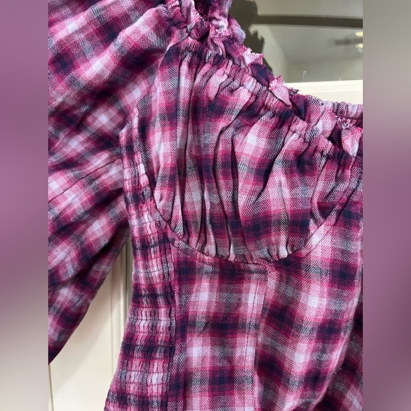 Free People Purple Cherry Bomb Plaid Top - Size S - Picture 5 of 9